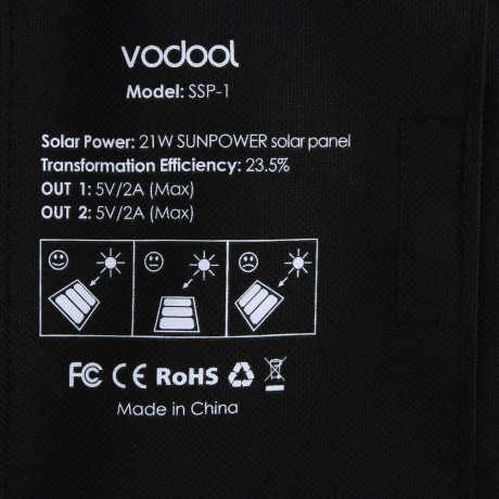 Vodool 21W 2 MIC Ports Solar Charger with SunPower Solar Panel