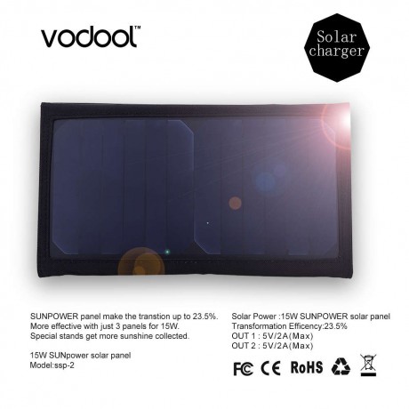 VODOOL Foldable Portable Dual USB SunPower Solar Cell Panel Charger