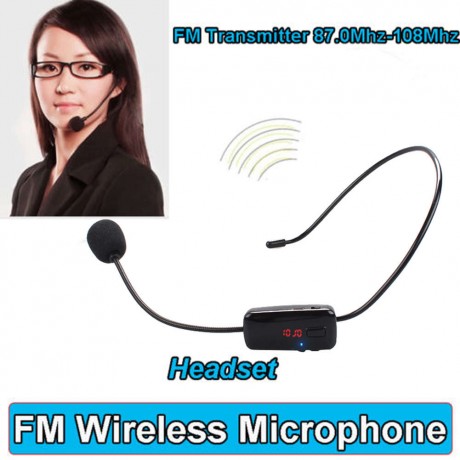 Wireless Hands-Free FM Condenser Headset Megaphone Radio Mic for Speakers