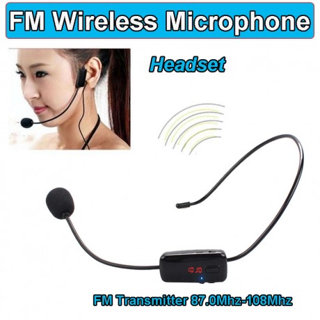 Wireless Hands-Free FM Condenser Headset Megaphone Radio Mic for Speakers