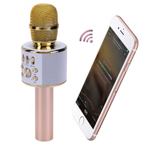 K26 Wireless Bluetooth Karaoke Microphone Audio Phone SpeakerGolden