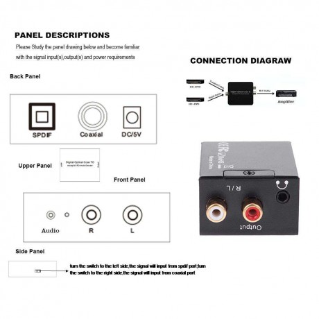 Optical Coaxial Toslink Signal Digital to Analog Audio Decoder Converter