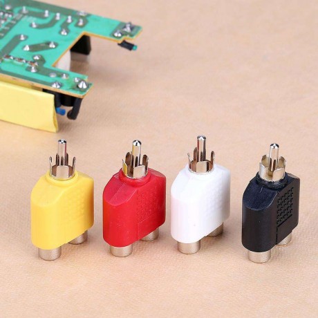 4pcs RCA 7mm AV Audio Video Plug Converters 1 Male to 2 Female Adapters