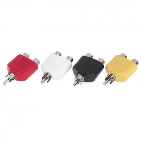 4pcs RCA 7mm AV Audio Video Plug Converters 1 Male to 2 Female Adapters