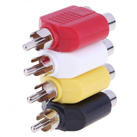 4pcs RCA 7mm AV Audio Video Plug Converters 1 Male to 2 Female Adapters