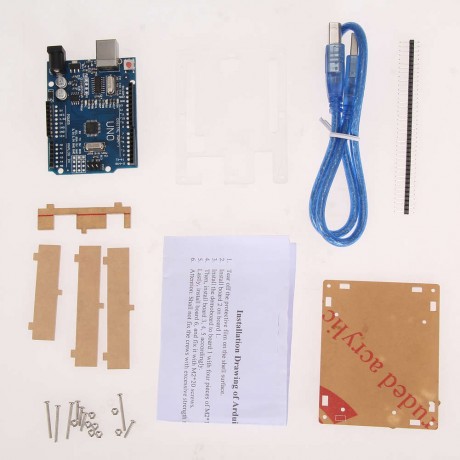 Arduino ATmega328P CH340G UNO R3 Board  USB Cable Acrylic Box Case Kit